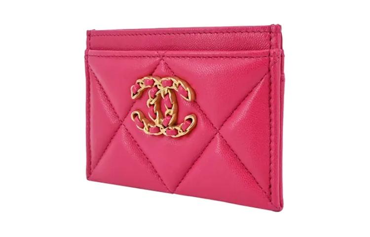 CHANEL 19Bag Lambskin Card Clip Card Holder Women's Peach Pink