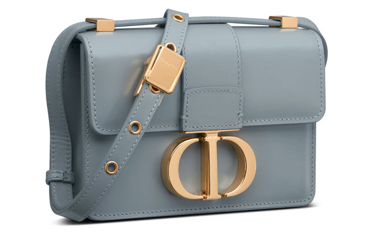DIOR 30 Montaigne Collection Polished Calfskin Box Bag, Crossbody Bag, Shoulder Bag Women's Blue Gray