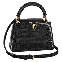 LOUIS VUITTON Capucines Nile Crocodile Leather Kapusin Crossbody Tote Bag Over One Shoulder Mini Women's Black