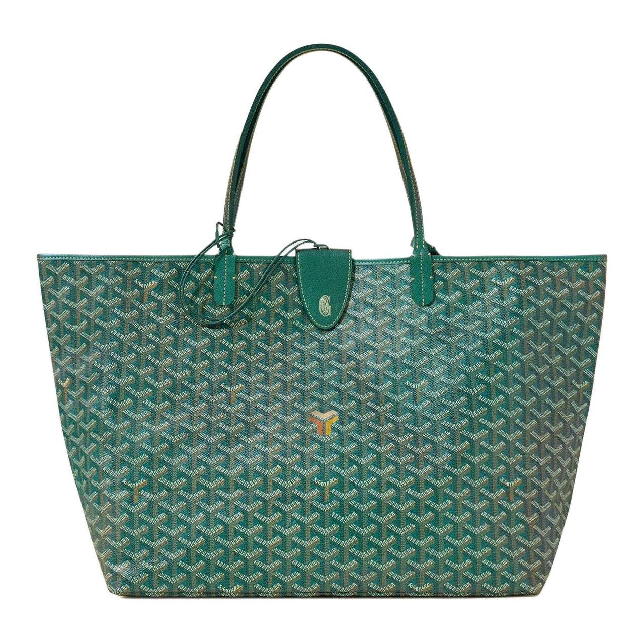 GOYARD Saint Louis Canvas With Calfskin Handbag Unisex Pearl Green