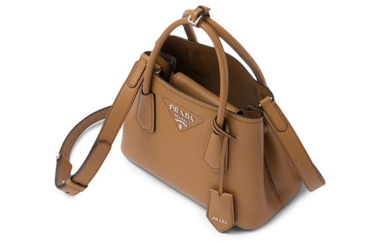 PRADA Double Leather Shoulder Bag Crossbody Bag Handbag Mini Women's Caramel Brown
