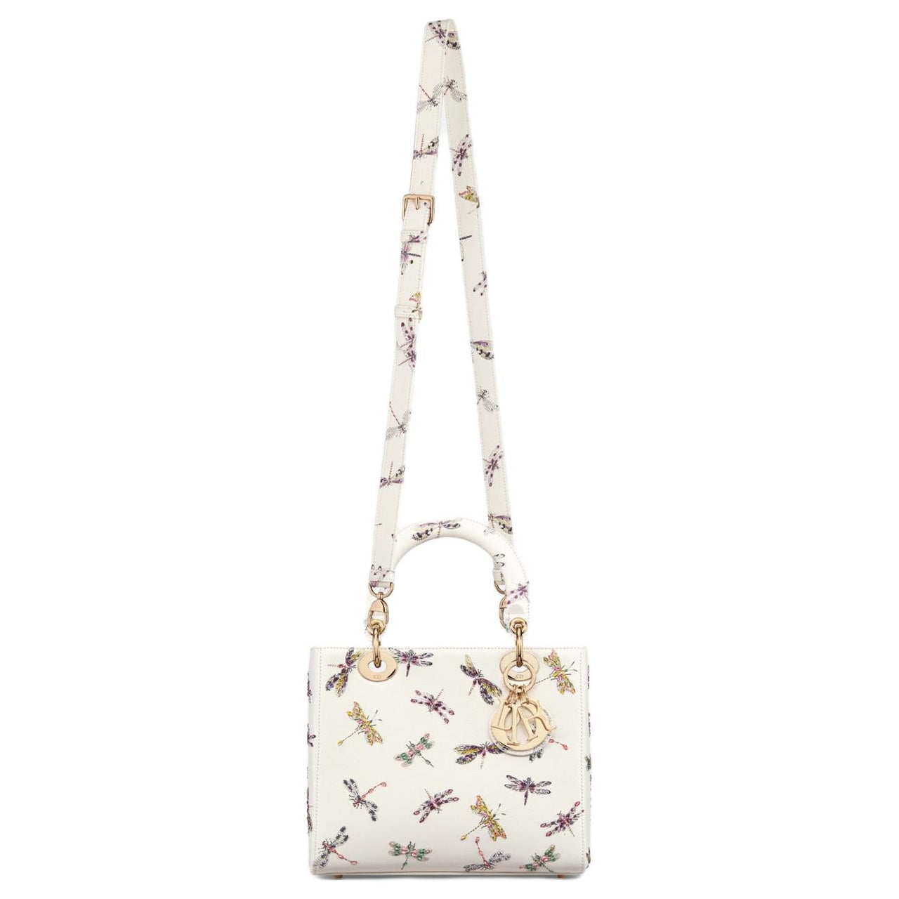 DIOR Lady Dior Calfskin Shoulder Bag Crossbody Bag Handbag Medium Size Women's Milk White