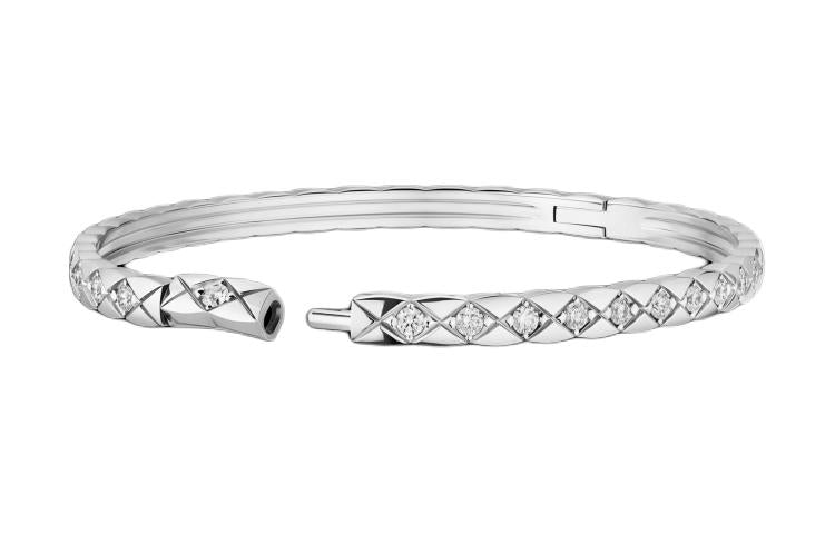 CHANEL 18K White Gold, Diamond Bangles Women's Silver