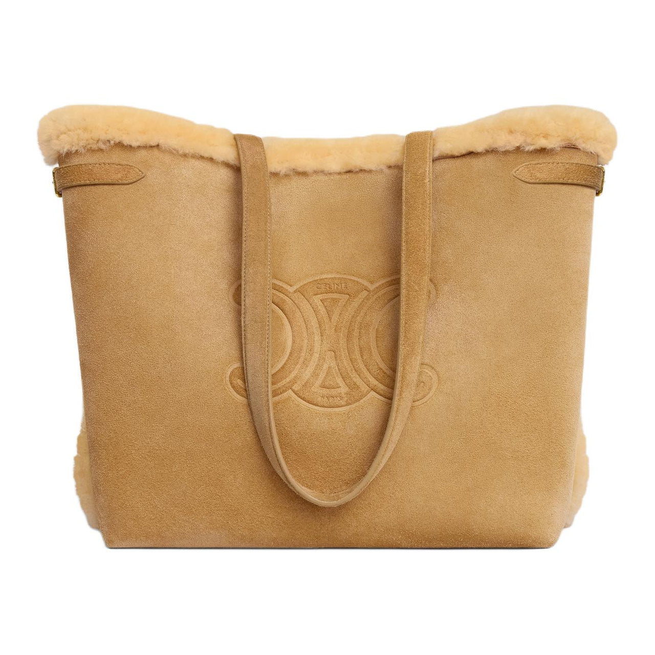 CELINE CabasCuir Triomphe Suede Calfskin Tote Bag Shopping Bag Handbag Shoulder Bag Medium Size Women's Natural