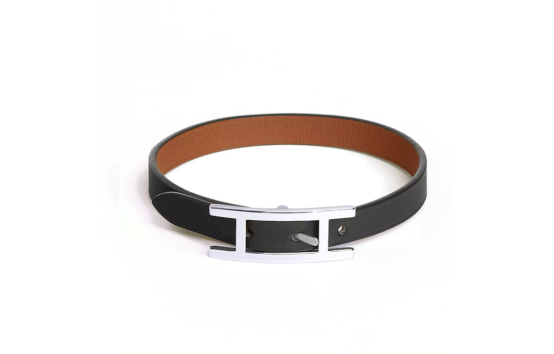 HERMES Calfskin Wristbands Men's Black/Fauvist