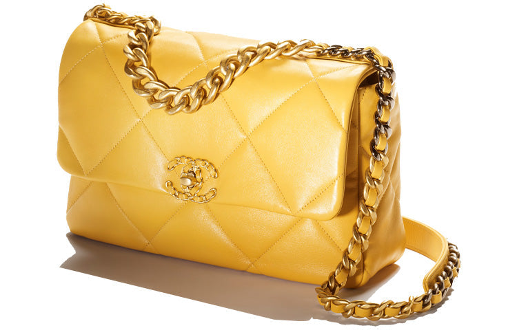 CHANEL 19Bag Lambskin Shoulder Bag Crossbody Bag Large Size Women's Yellow