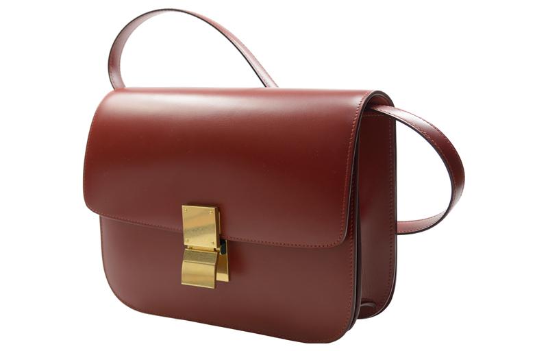 CELINE Classic Bo Cow Leather Tofu Bag Small Square Bag Shoulder Bag Crossbody Bag Medium Size Women's Red Brown