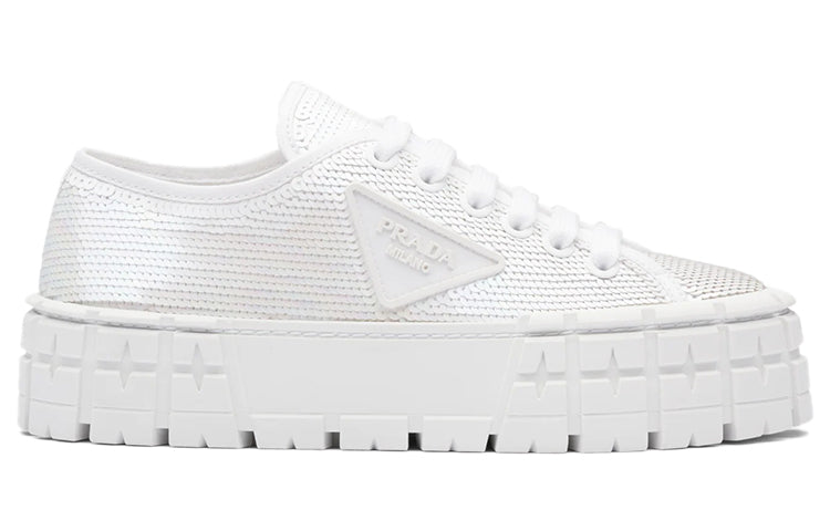 PRADA Double Wheel Sneakers Sequins White Women's
