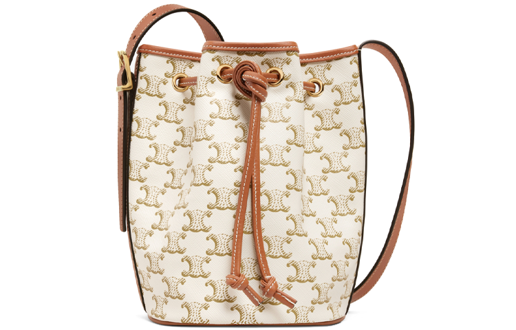 CELINE Cow Leather One Shoulder Handbag Crossbody Bag Small Size Women's White