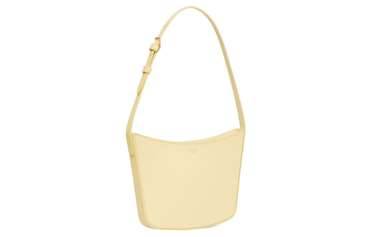 CELINE Croque Shiny Cow Leather Handbag, Shoulder Bag Women's Sunshine Yellow