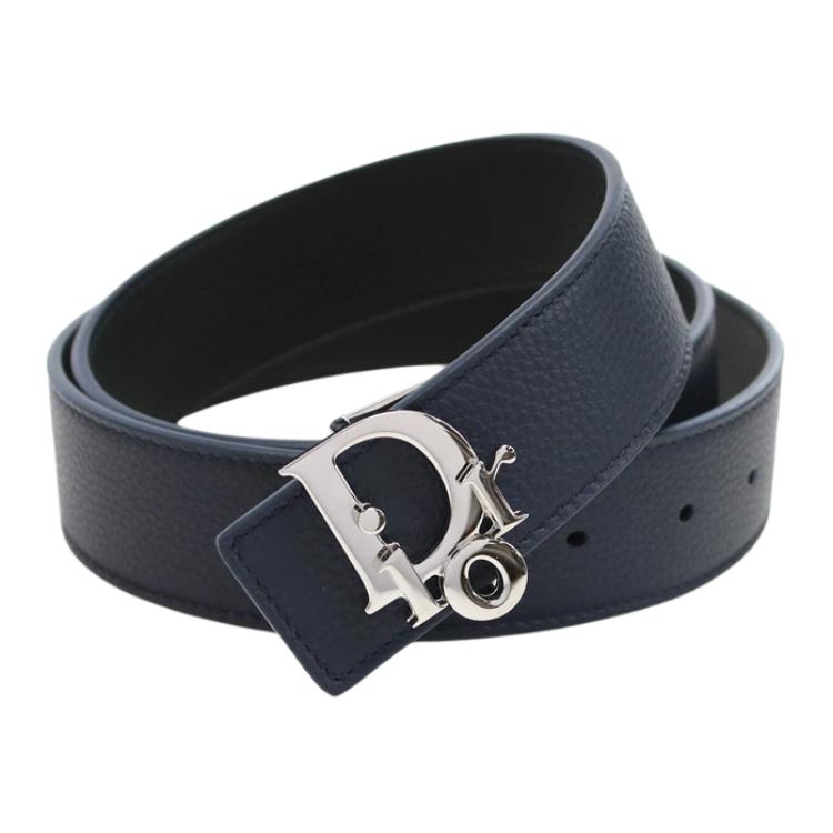 DIOR Leather Leather Belts Men's Blue 3.5CM
