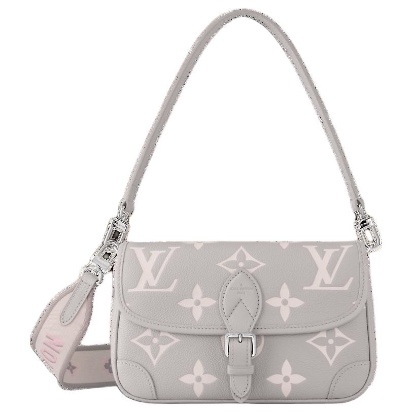 LOUIS VUITTON Diane Embossed Grain Cow Leather Shoulder Bag Women's Gray