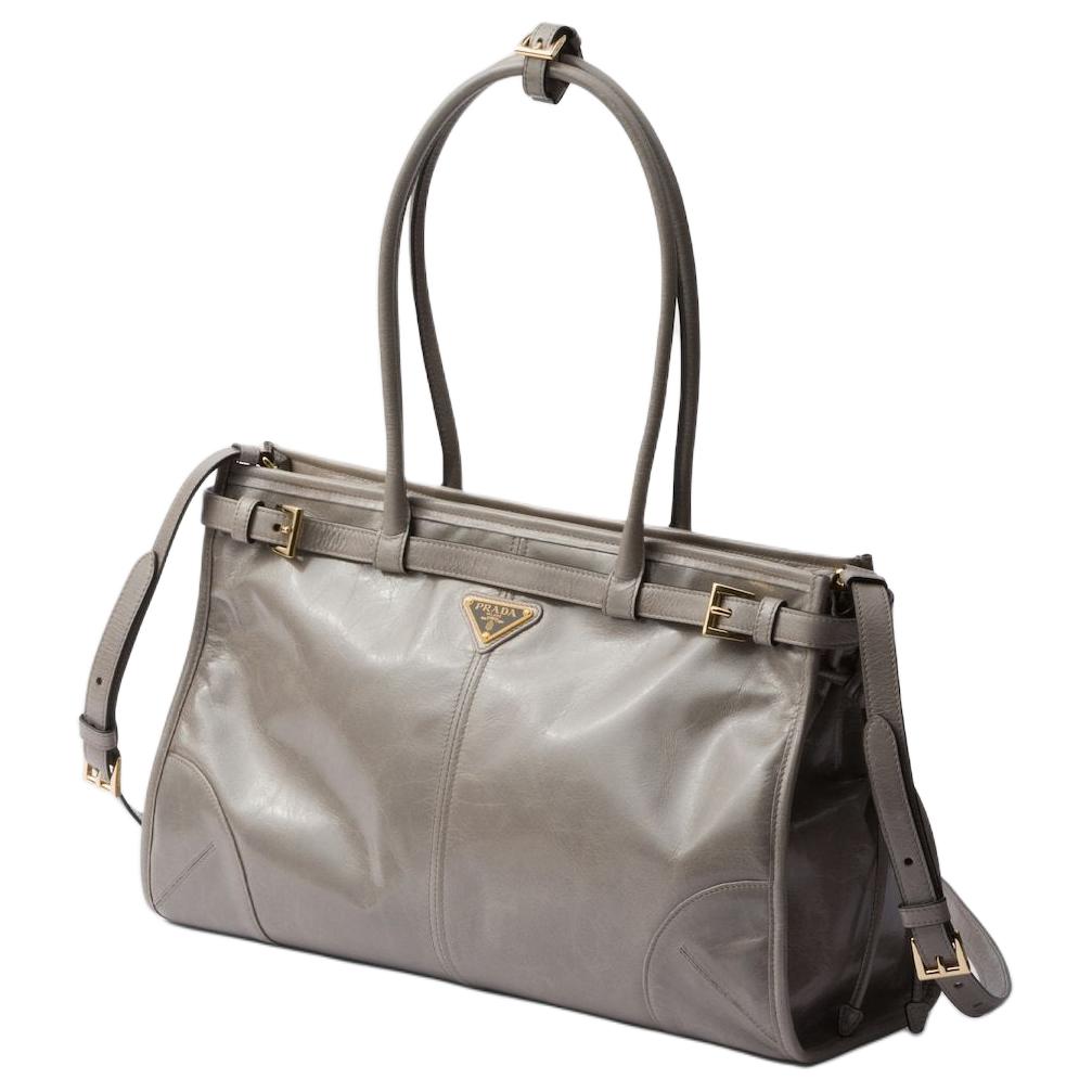 PRADA Cow Leather Shoulder Bag Large Size Women's Air Force Blue Color