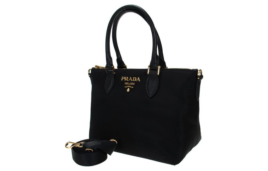 PRADA Cow Leather Detail Tote Bag Shopping Bag Shoulder Bag Crossbody Bag Handbag Women's Black