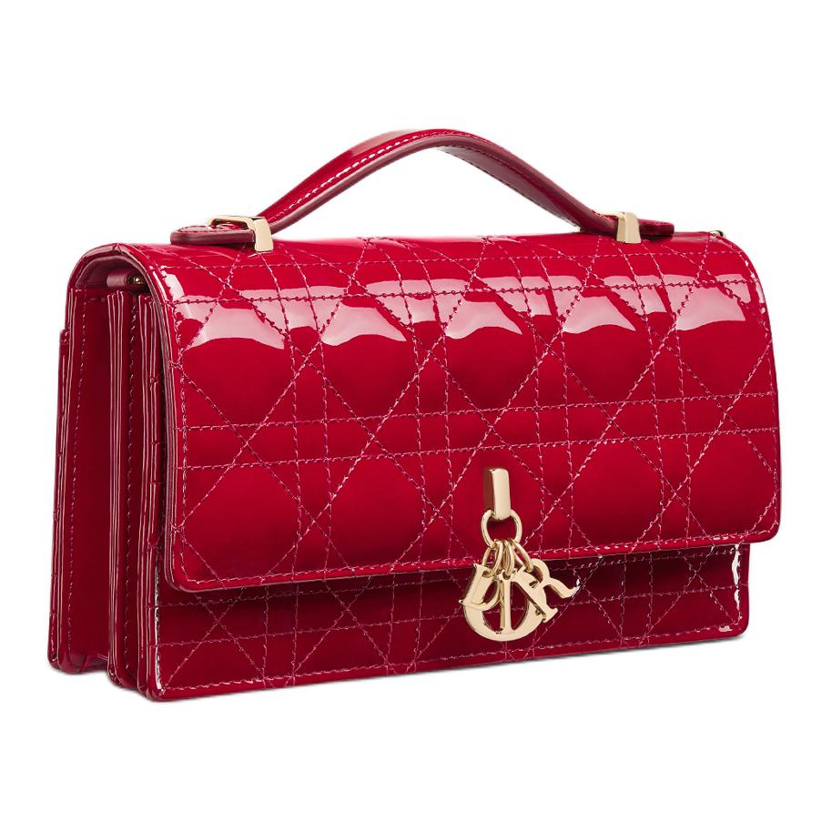 DIOR Calfskin Shoulder Bag Crossbody Bag Handbag Mini Women's Cherry Red