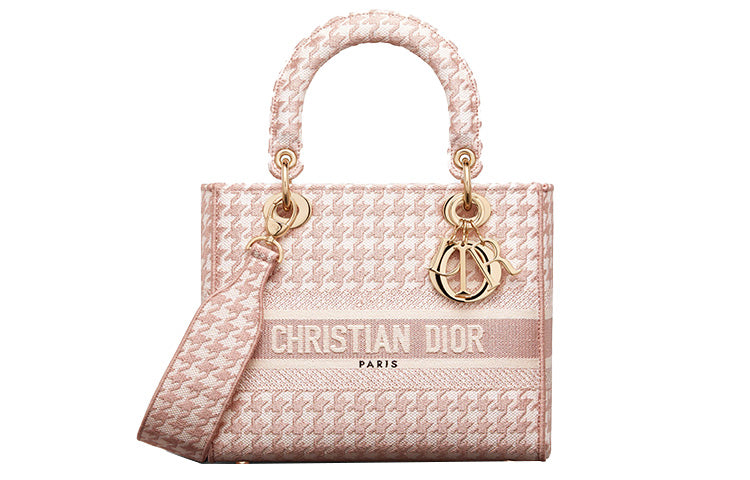 DIOR Lady D-Lite Fabric Daisie Bag Handbag Shoulder Bag Crossbody Bag Medium Size Women's Rose Pink