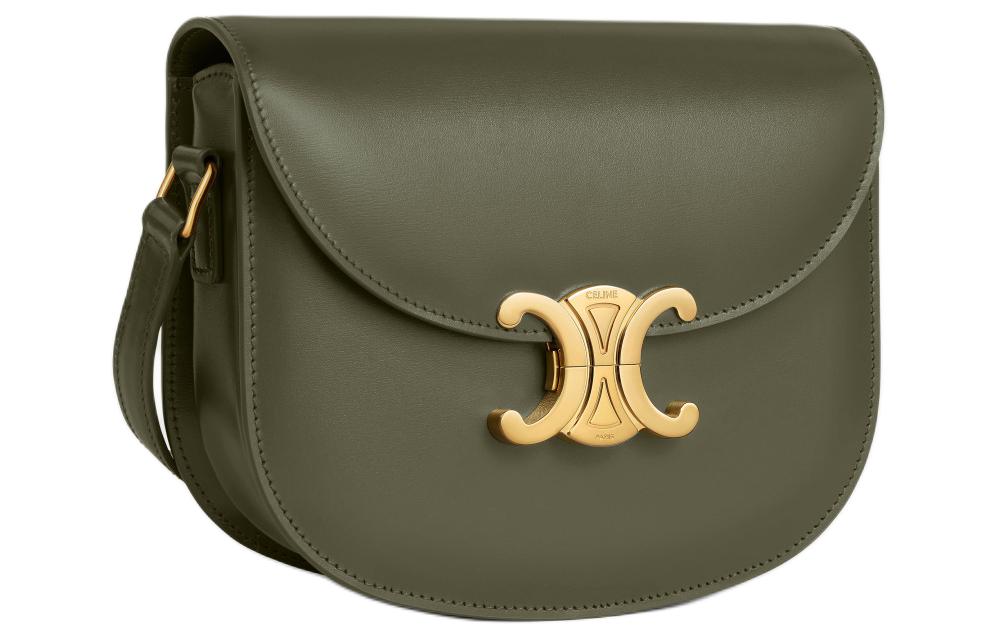 CELINE Besace Cow Leather Crossbody Bag Shoulder Bag Women's Dark Olive