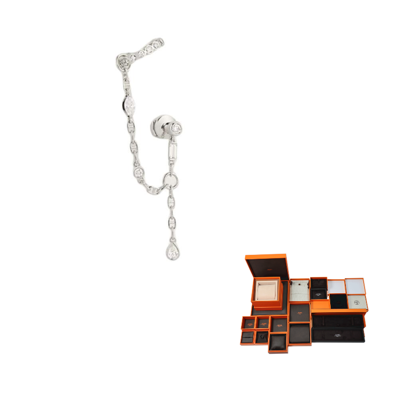 HERMES 18K White Gold Earrings Unisex Silver
