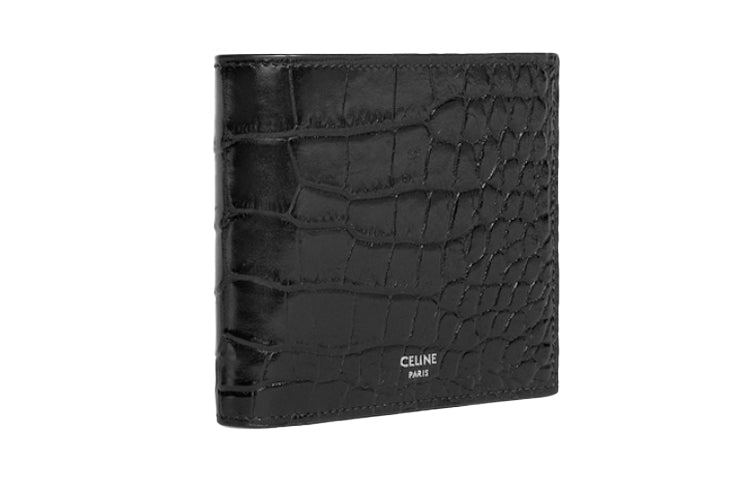 CELINE Crocodile Embossed Calfskin Wallet Men's Black