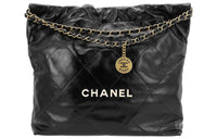 CHANEL 22Bag Smooth Finish Calfskin Tote Bag, Shopping Bag, Portable Crossbody Bag, Shoulder Bag Unisex Black