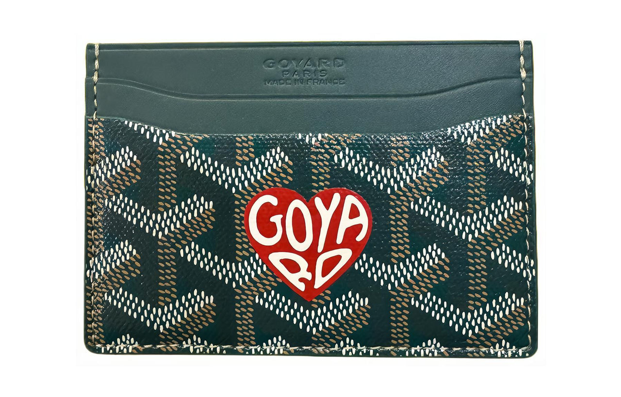 GOYARD Saint-Sulpice Canvas With Calfskin Card Holder Unisex Green Multicolor Red Heart