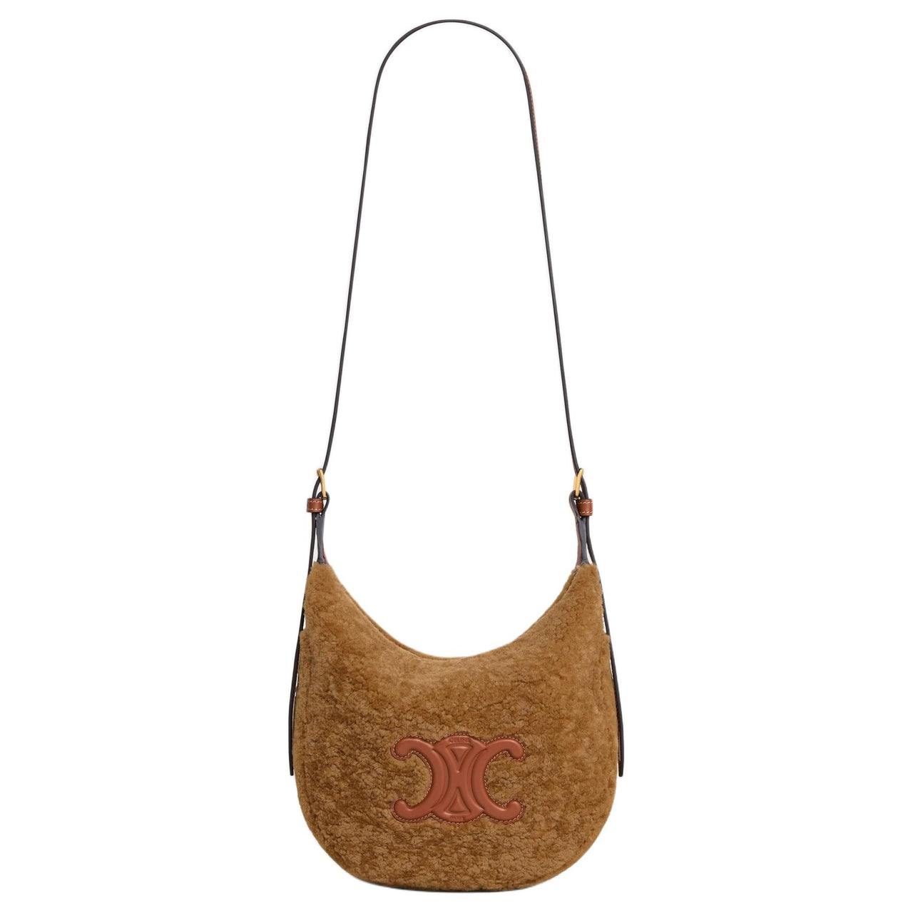 CELINE Cuir Triomphe Shearling Crossbody Bag, Shoulder Bag Small Size Women's Brown