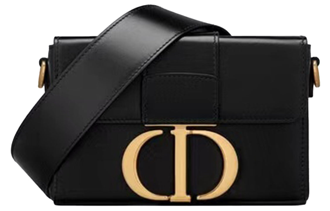 DIOR 30 Montaigne Collection Cow Leather Box Bag, Shoulder Bag, Crossbody Bag Women's Black