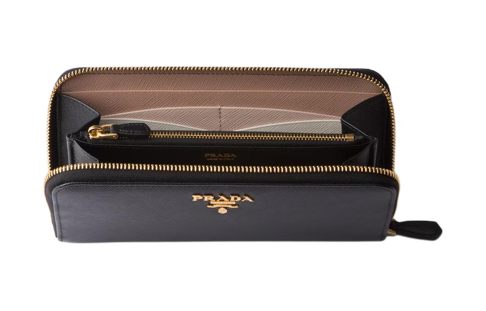 PRADA Cow Leather Wallet Tubas Women's Black & Light Pink