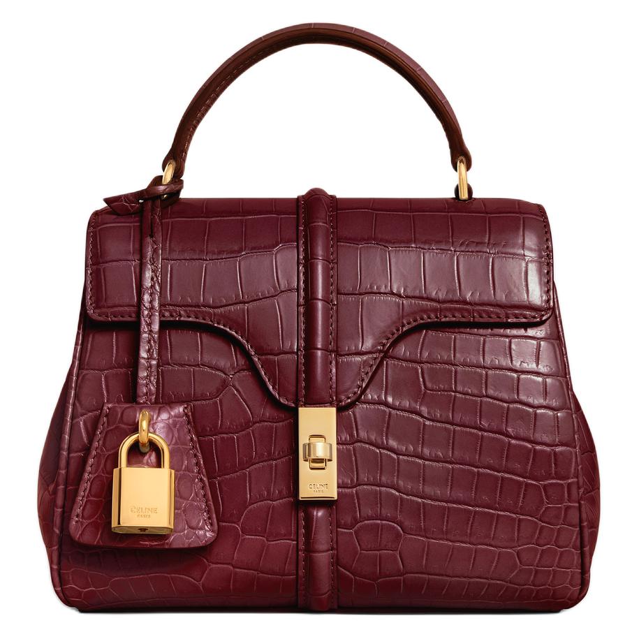 CELINE Crocodile Leather Shoulder Bag Crossbody Bag Handbag Mini Women's Burgundy Color