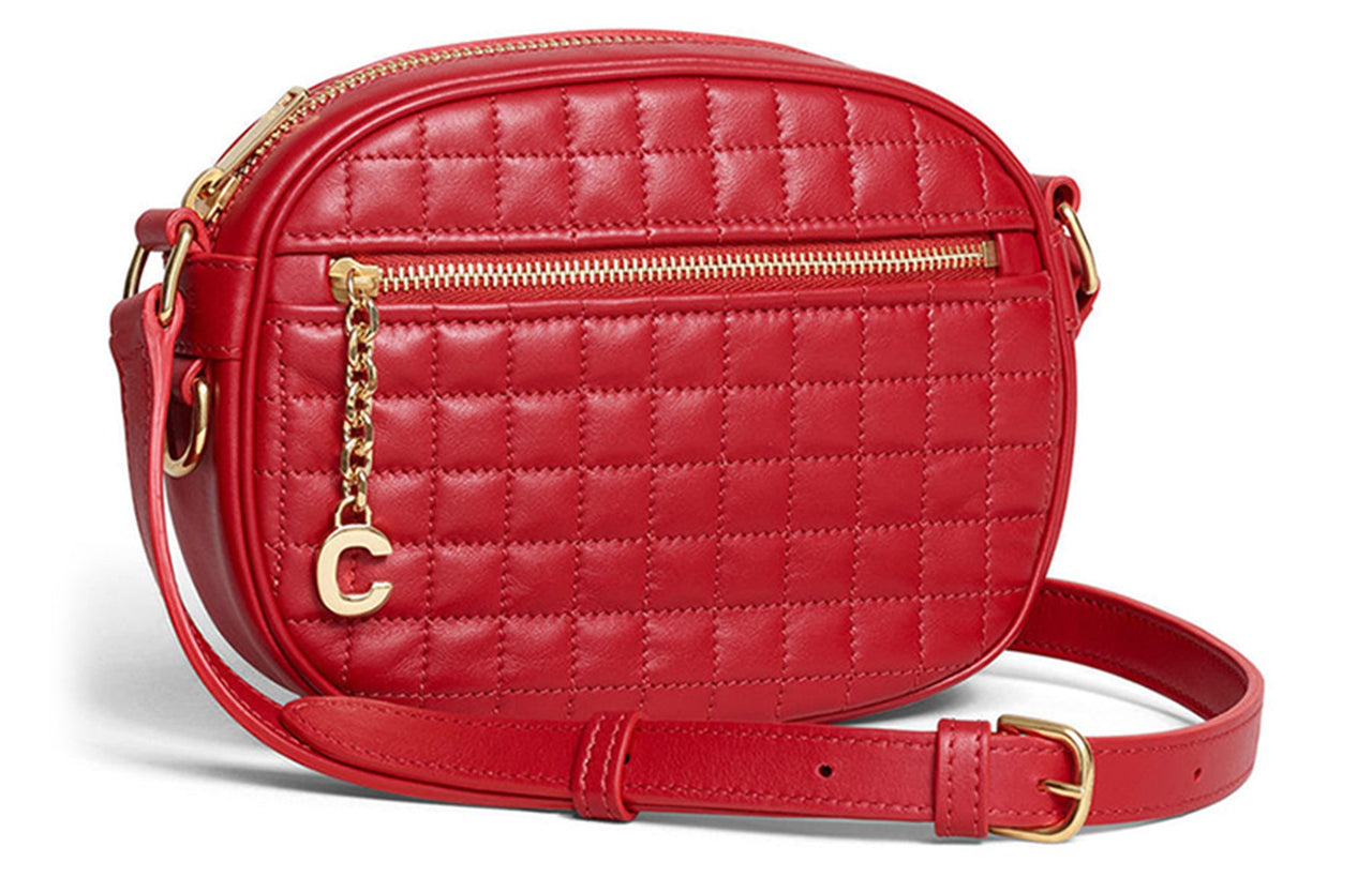 CELINE Calfskin Small Square Camera Bag Shoulder Bag Crossbody Bag Small Size Women's Red