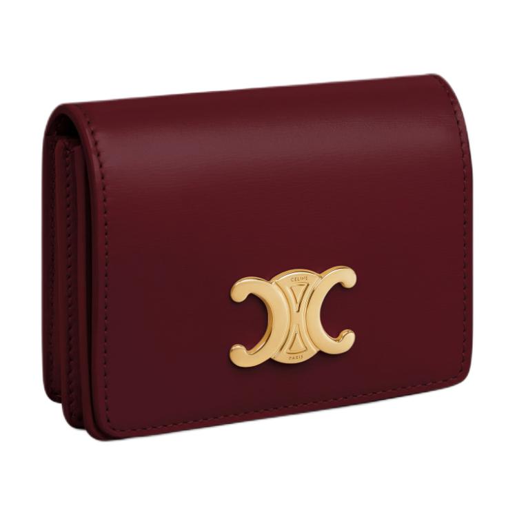 CELINE Calfskin Card Holder Women's Light Burgundy Red
