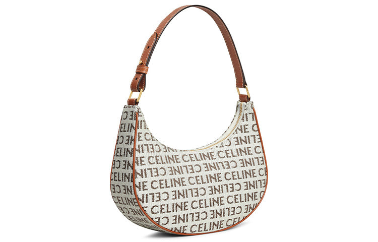 CELINE Cow Leather With Fabric Handbag, Shoulder Bag Women's Light Umber