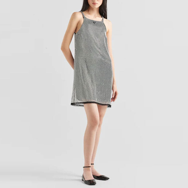 PRADA Embroidered Rhinestone Mesh Dress