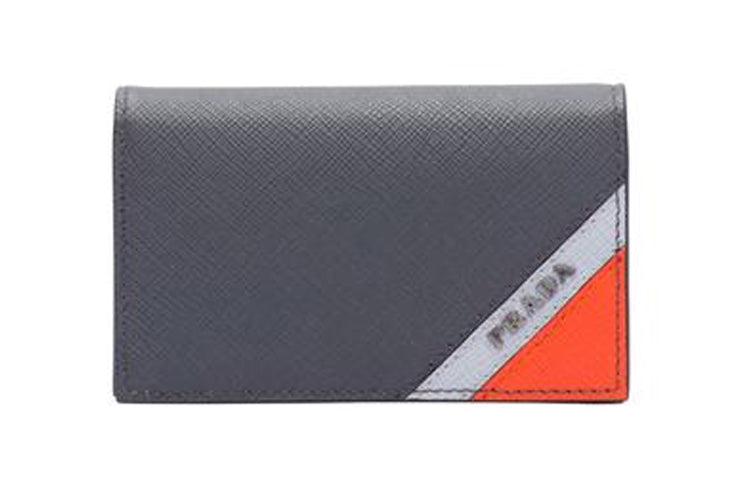 PRADA Cow Leather Card Clip Wallets Men's Black/Orange