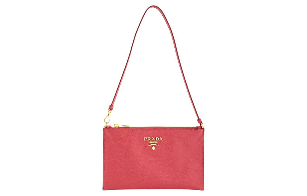 PRADA Cow Leather Shoulder Bag Mahjong Clutch Shoulder Bag Women's Red