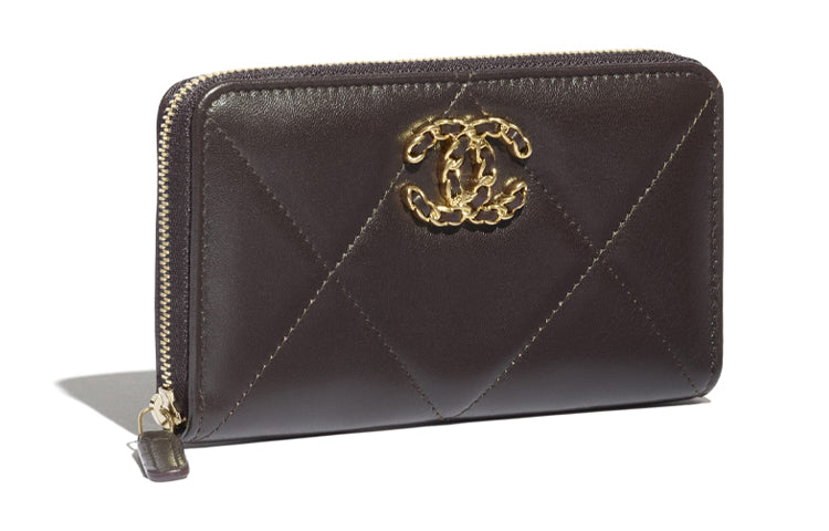 CHANEL 19Bag Lambskin Wallet Women's Brown