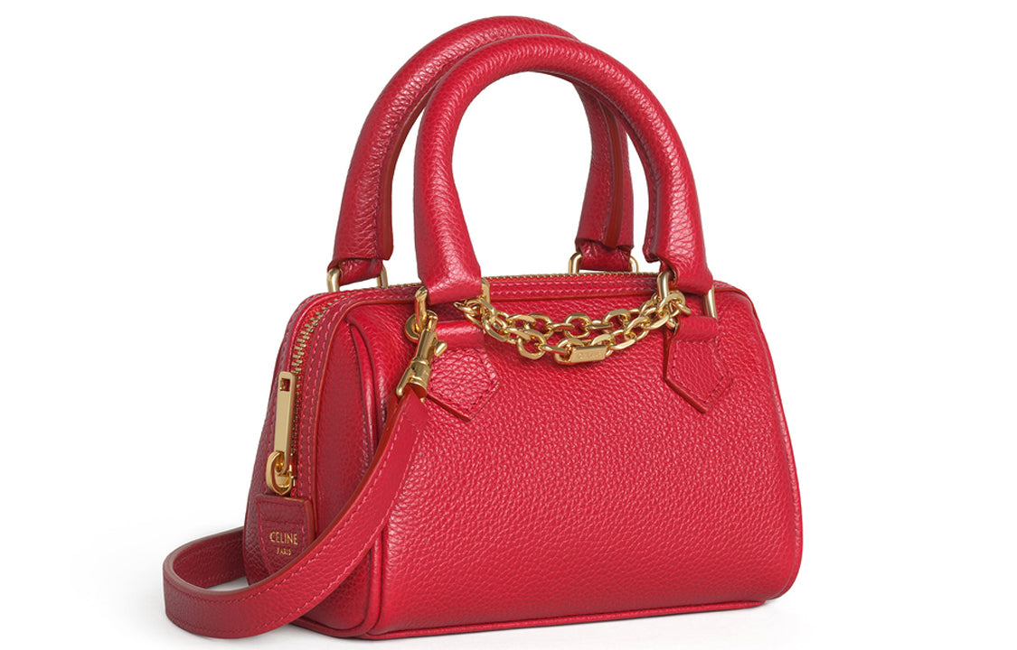 CELINE Cow Leather Shoulder Bag, Crossbody Bag, Handbag Mini Women's Candy Color, Red