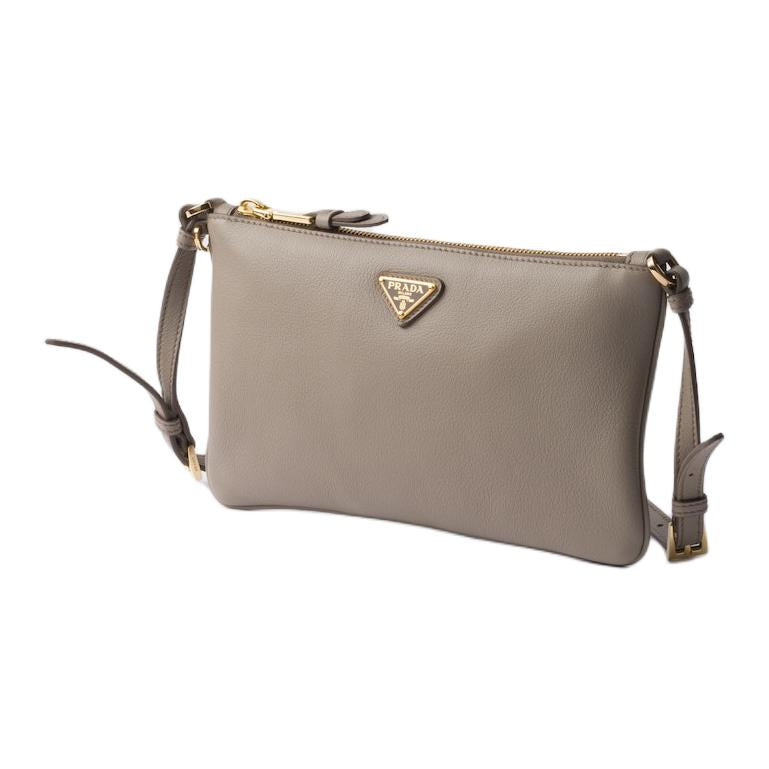 PRADA Calfskin Handheld Shoulder Bag Women's Clay Gray