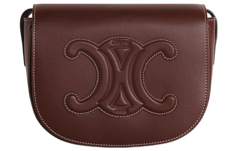 CELINE Cuir Triomphe Smooth Calf Leather Handbag Shoulder Bag Crossbody Bag Women's Burgundy