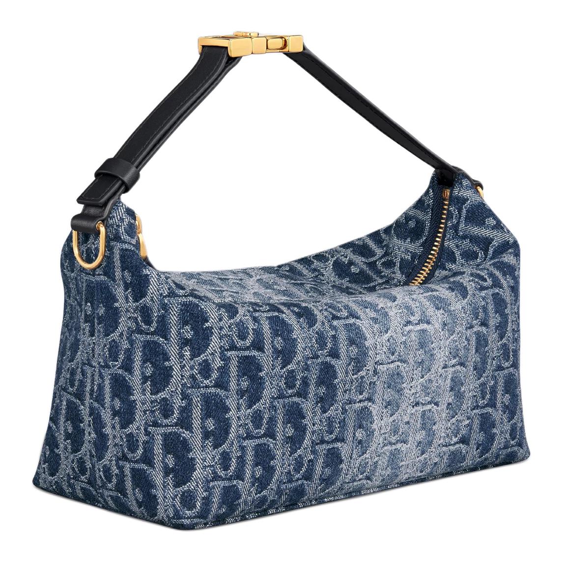 DIOR Travel Cotton With Calfskin Shoulder Bag, Crossbody Bag, Handbag Medium Size Women's Blue