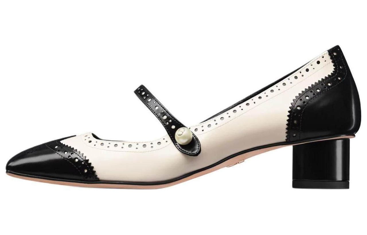 DIOR Spectadior Chunky Heel Mary Jane Shoes 3.5cm Women's White Black