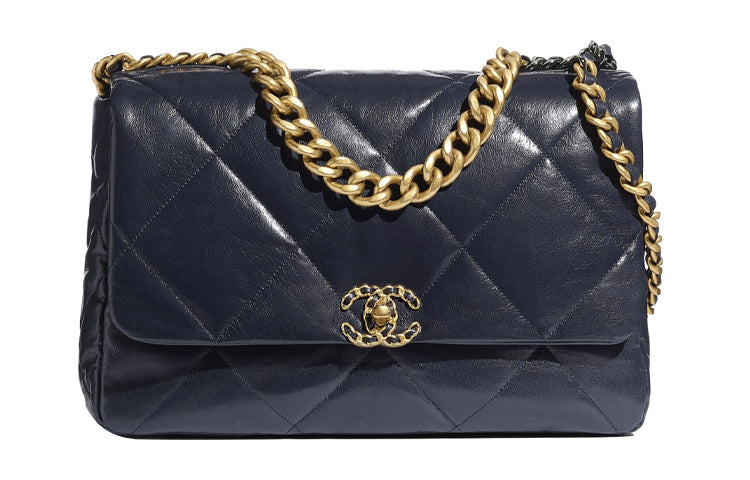 CHANEL 19Bag Goatskin With Metal Snaps Bag Handbag Shoulder Bag Crossbody Bag Women's Marine Blue/Gold