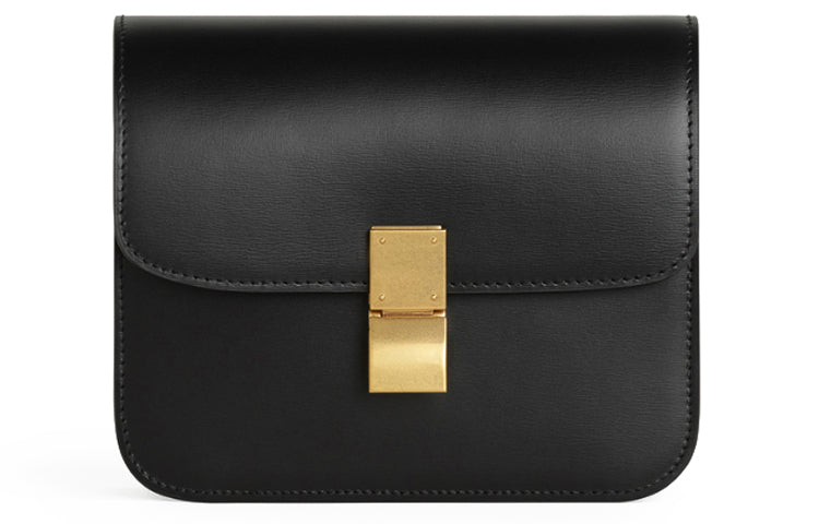 CELINE Classic Bo Polished Cow Leather Tofu Cube Bag, Shoulder Bag, Crossbody Bag Trumpets Women's Black