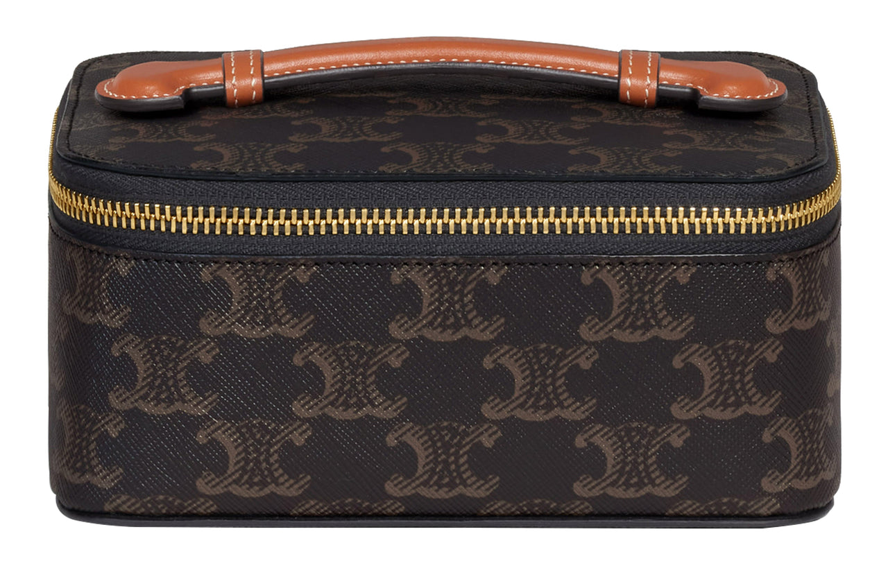 CELINE Triomphe Canvas With Calfskin Handbag Toiletry Bag Small Size Women's Tawny