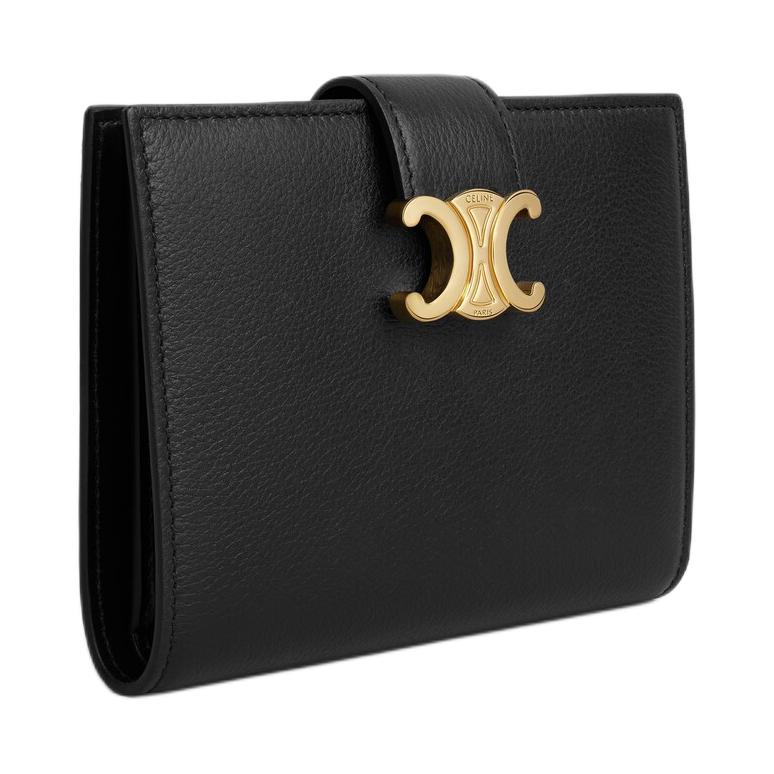 CELINE Calfskin Wallet Medium Size Women's Black