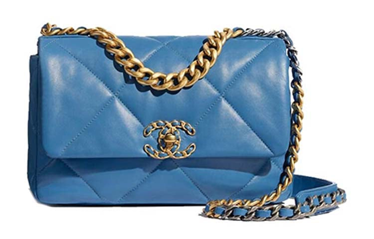 CHANEL 19Bag Lambskin Mouth Cover Bag Chain Shoulder Bag Crossbody Bag Small Size Women's Blue
