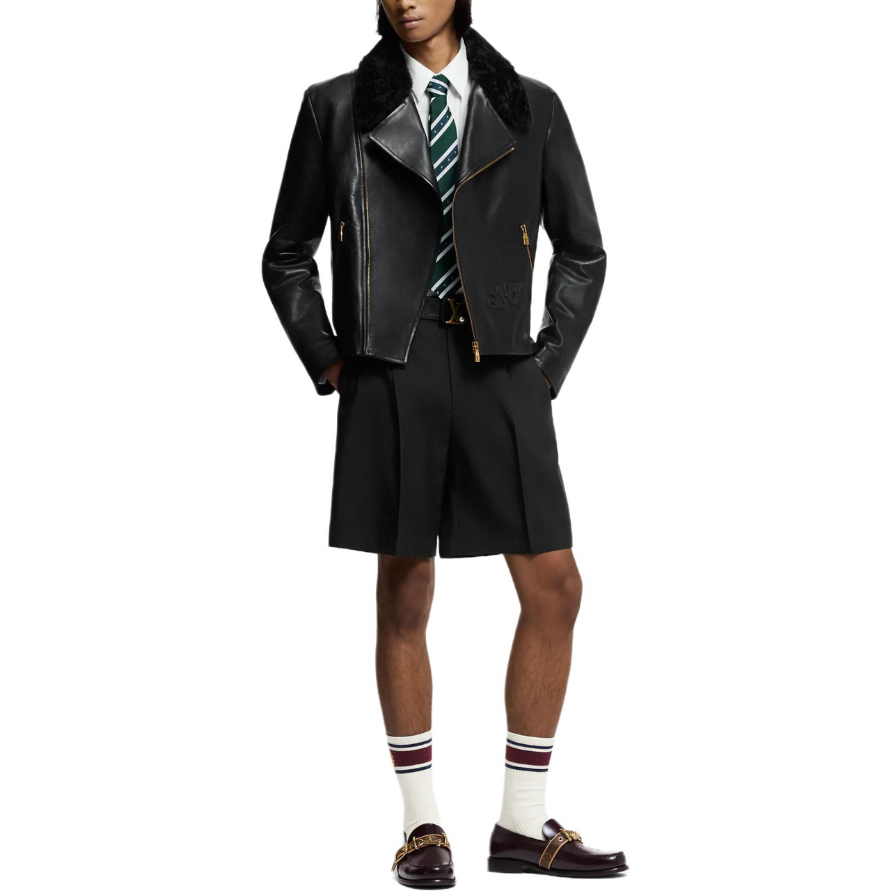 LOUIS VUITTON Shearling Evening Leather Biker Jacket