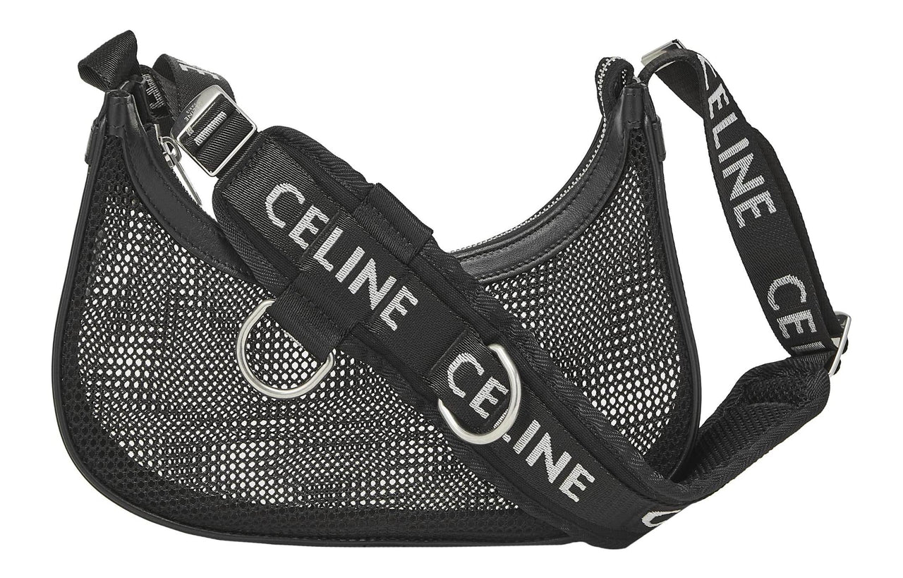 CELINE Calfskin With Canvas Shoulder Bag Crossbody Bag Handbag Regular Women's Black