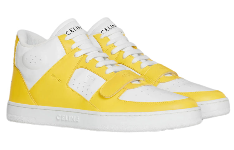 CELINE CT 02 Mid Top Stylish Skateboarding Shoes Men's White Yellow