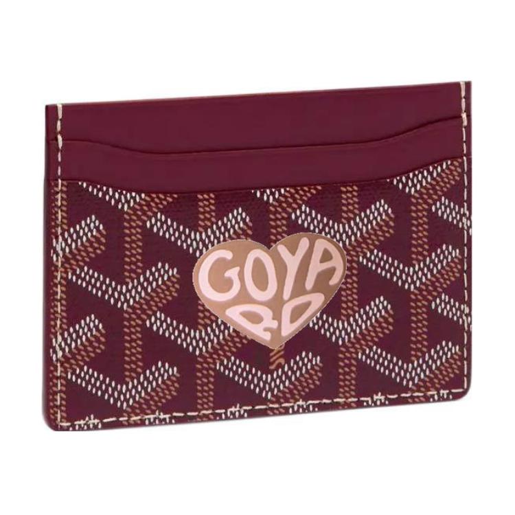 GOYARD Saint-Sulpice Canvas With Calfskin Card Clip Card Holder Unisex Burgundy With Gray And Pink Small Heart